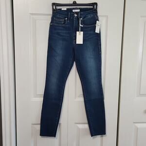 Good American Women's Good Waist Crop Jeans Size 0/25 Raw Hem High-Rise Skinny